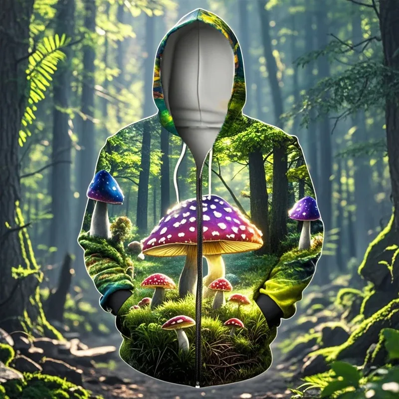 Mushroom 3D Print Zipper Hoodie Men Women Casual Fashion Hooded Sweatshirts Male Oversized Tracksuit Hoodies Man Coat Clothing