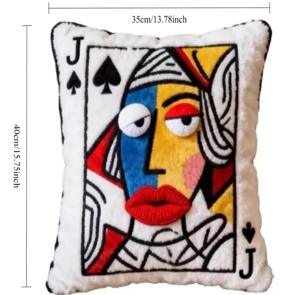 Patchwork Style Poker Card Cushion 3D Big Eyes High-Value Design Embroidered Pillow Card Game Theme Patchwork Pillow Home Decor
