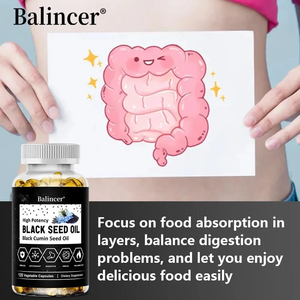 Black Cumin Seed Oil Capsules Cold Pressed Support Immune Cardiovascular Digestive Respiratory Health Skin and Hair Health