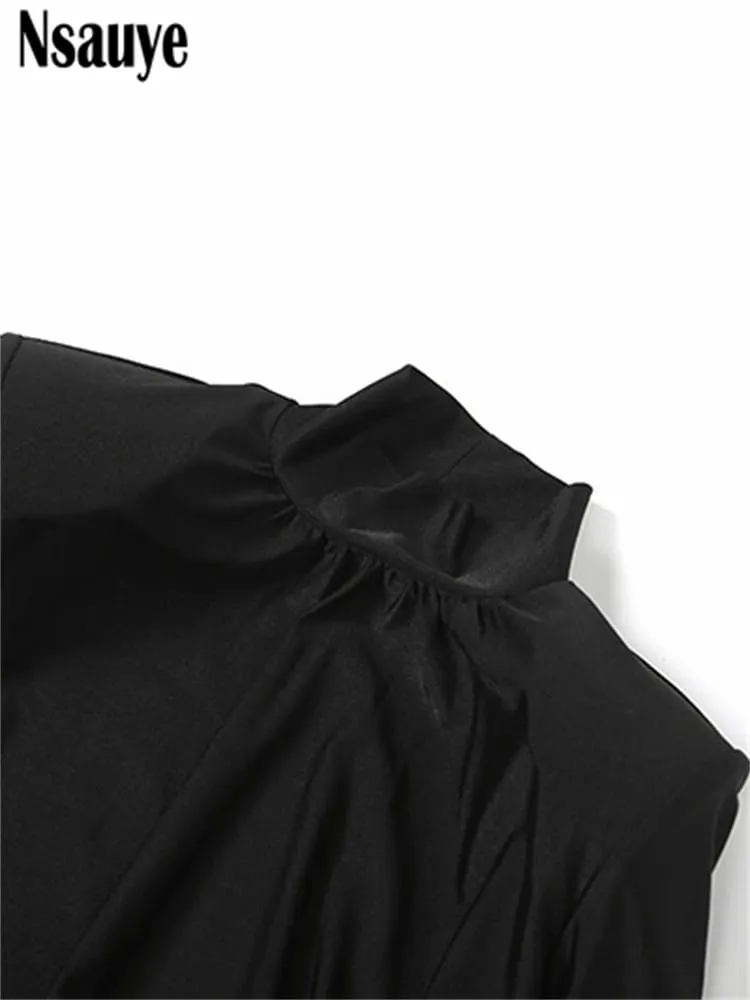Nsauye Black Long Sleeve Mini Short Fashion Women Winter Dress Pullover Turtleneck Wrap Sexy Evening Party Night Club Dress 2025
