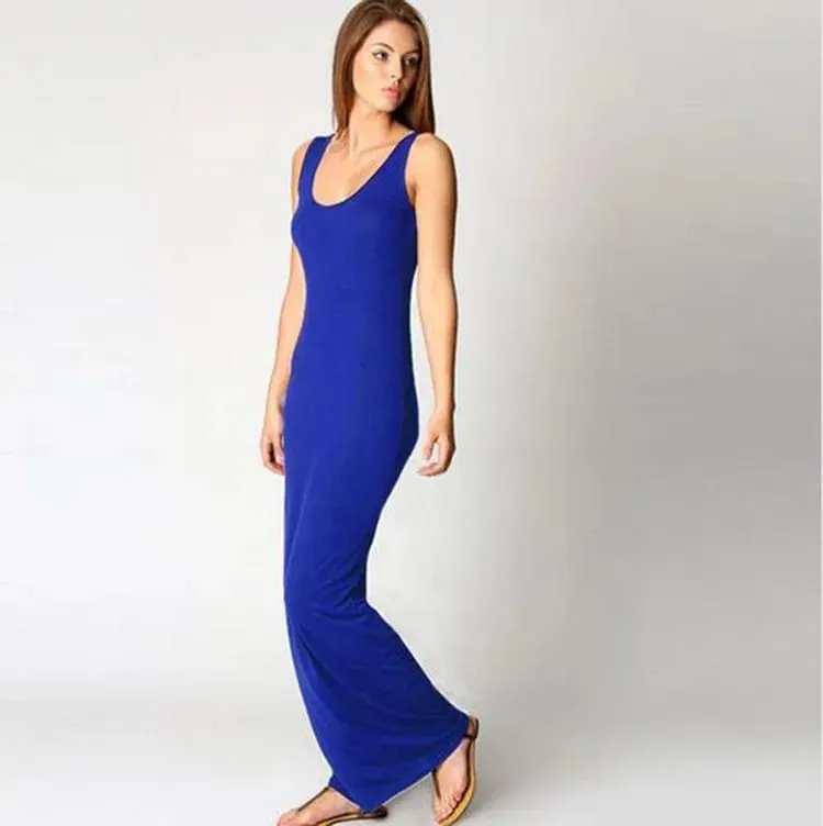 Women‘s Maxi Dress Sleeveless Bodycon Long Dress Elegant Casual Homewear Spring Summer Cool Solid-Color Dress