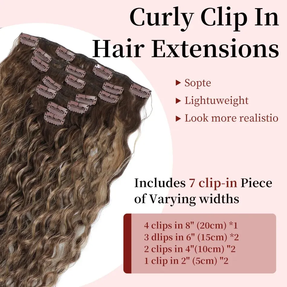 12A Grade Water Wave Clip In Hair Extensions 100% Human Hair Remy 7Pcs/Set Wet and Wavy Clip Ins Hairpieces For Women 14-24Inch