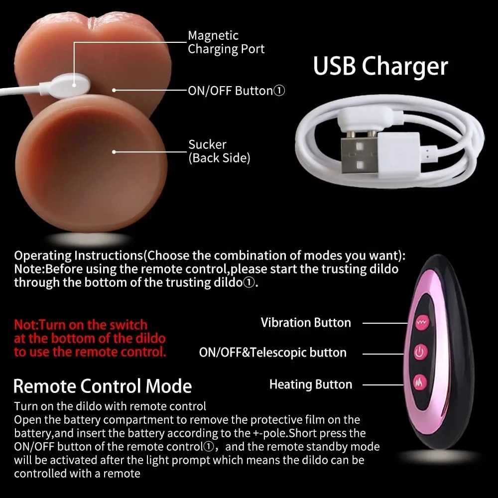 Realistic Silicone Suction Cup Dildo Telescopic Thrusting Vibrator Heating Remote Strapon Adult Sex Toys for Women Couples