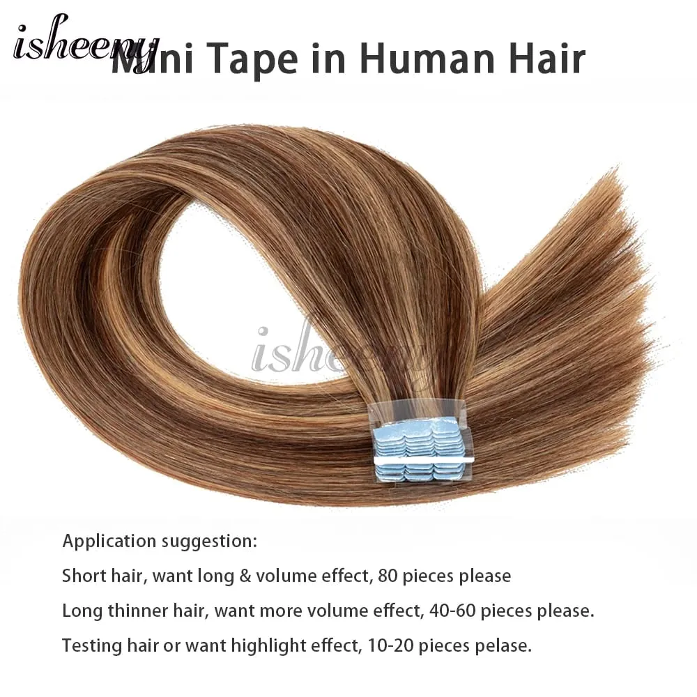 Mini Tape In Human Hair Extensions Natural Straight 10pcs/pack Invisible Machine Remy Hair Extensions 12-20 inches Easy to Wear