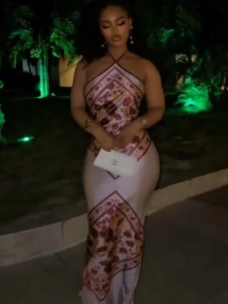 Chique elegante vestido de cetim floral impressão magro bodycon vestidos femininos festa de noite casamento convidado verão streetwear