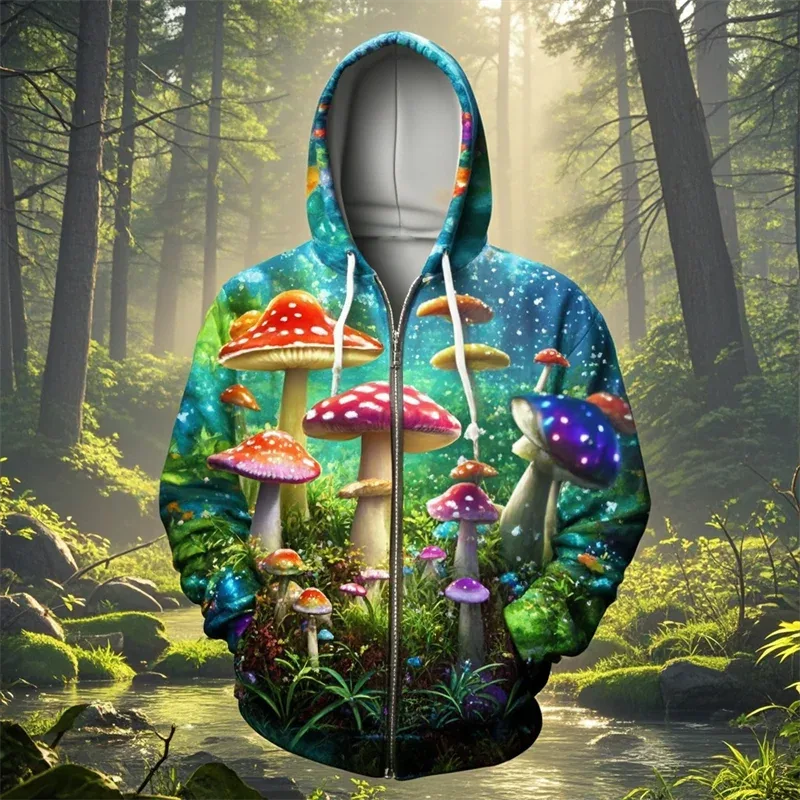 Mushroom 3D Print Zipper Hoodie Men Women Casual Fashion Hooded Sweatshirts Male Oversized Tracksuit Hoodies Man Coat Clothing