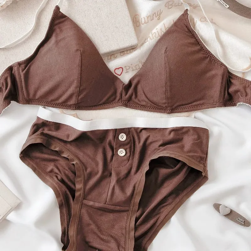 Sexy Women Underwear Set French Thin Cup Deep V Push Up Bra Summer Solid Wire Free Comfort Seamless Lingerie and Bra Briefs Set