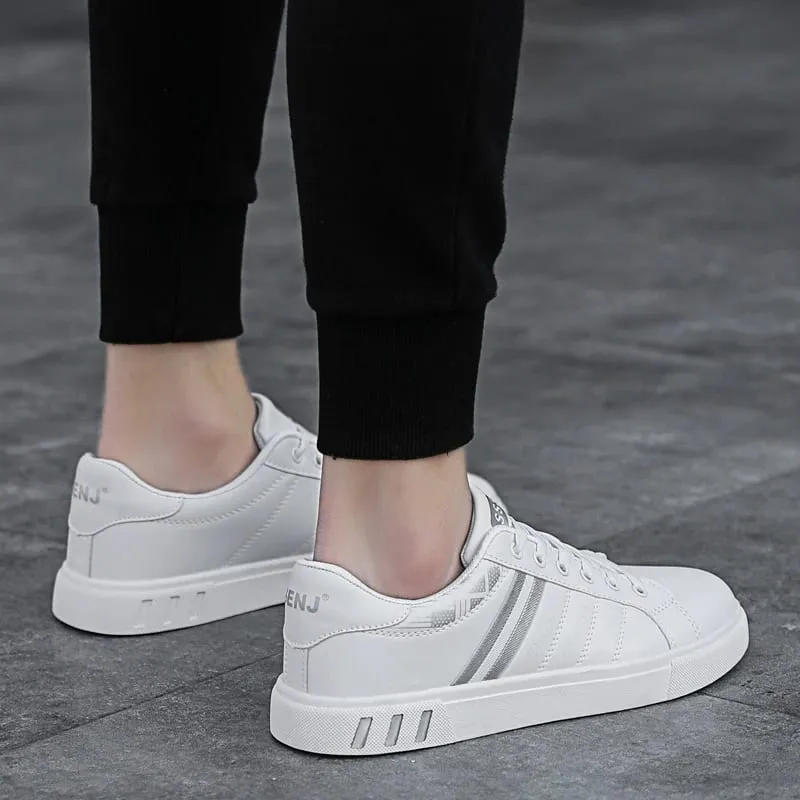 Men's Low-Top Lace-Up Sports Shoes Breathable Synthetic Material with Comfortable Fabric Lining Anti-Slip PVC Sole Striped Design Suitable for Casual and Outdoor Wear Daily Sneakers | Minimalist Style