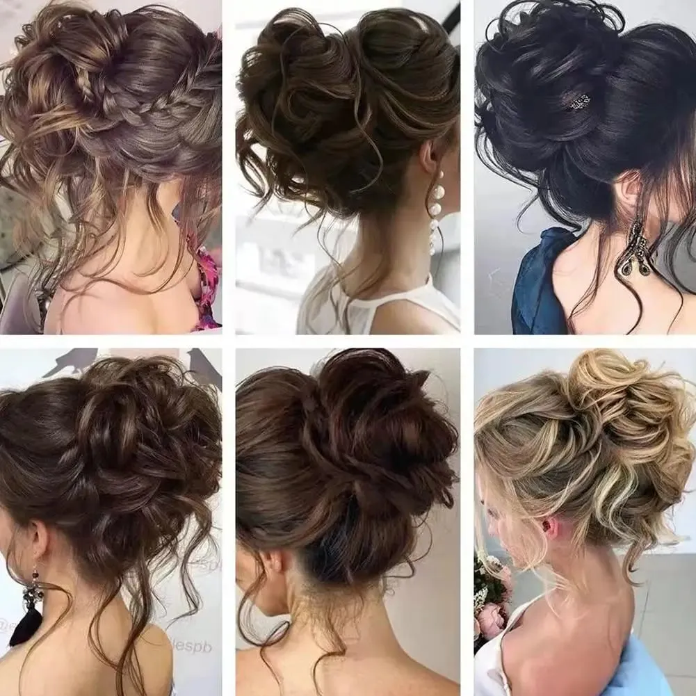 Lazy Voluminous Bun Ponytail Synthetic Hairpiece - Short Curly Fake Hair with Natural Fluffy Ends for Quick Updos Messy Buns
