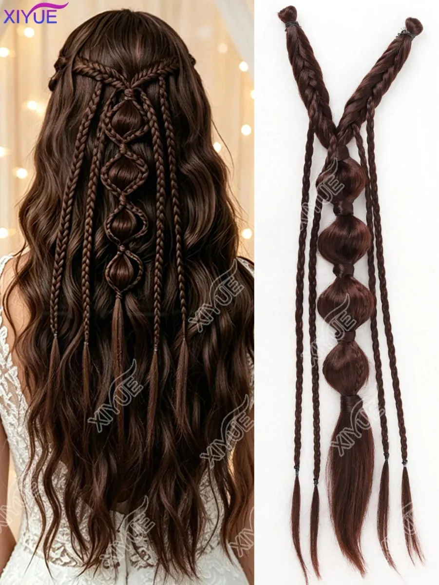 X Bohemia Clip in Hair Extensions 24 Inches Fairy Hair Wig Hairpieces Synthetic Handmade Synthetic Weaving Hair Extensions Girls