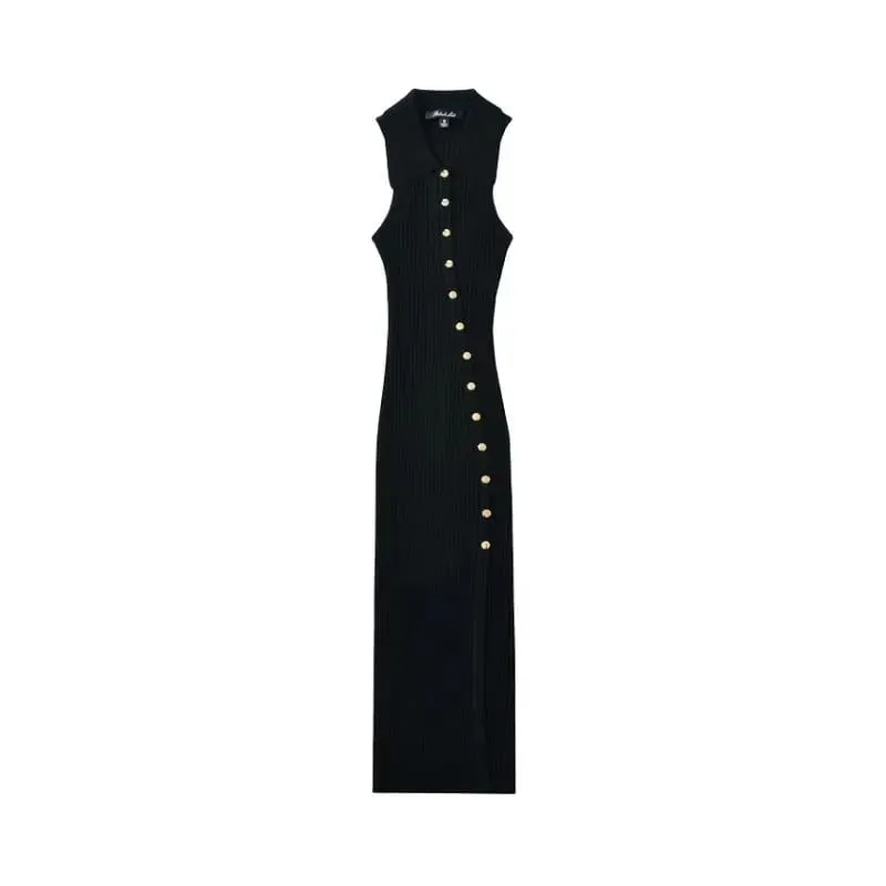 Sleeveless Dress Vestidos Dresses 2025 Woman Vestido Feminino Slim Simple Style All-match Slit Button Solid Color Sexy Commuting