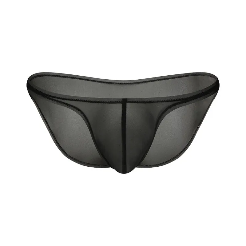 Sexy Mens Underwear Ice Silk Briefs Low Rise Transparent Bikini Panties Breathable Quick Dry Mesh Lightweight Undergarments