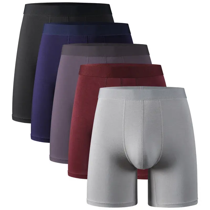 5pcs 95% Bamboo Fiber 5% Spandex Men's Length Long Leg Boxer Classic Design Comfortflex Waistband Underwear Man Sports 3256810241592595