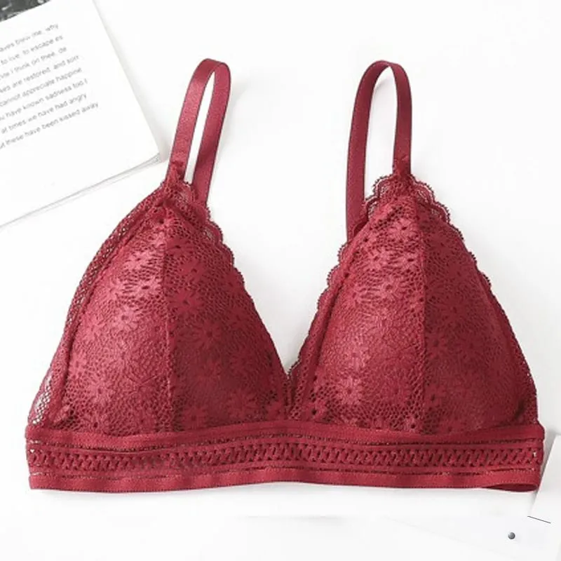Lace Back Women Bra Set Without Steel Rims French Triangular Cup Comfortable Chest Covering Stretchable Skin Friendly Underwear