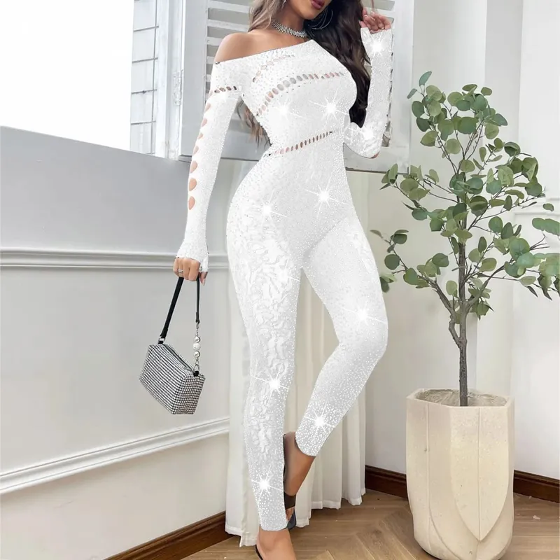 2025 conjunto de sutiã bordado de renda feminina sexy malha strass macacão manga longa ver através sexy lingerie bustier para mulher