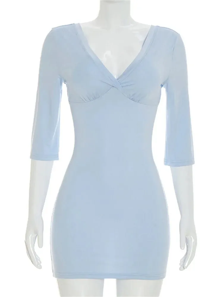 Tossy Summer V-Neck Slim Mini Dress Women's Long Sleeve Solid High Waist Commute Party Dress Female Casual Patchwork Dress 2026