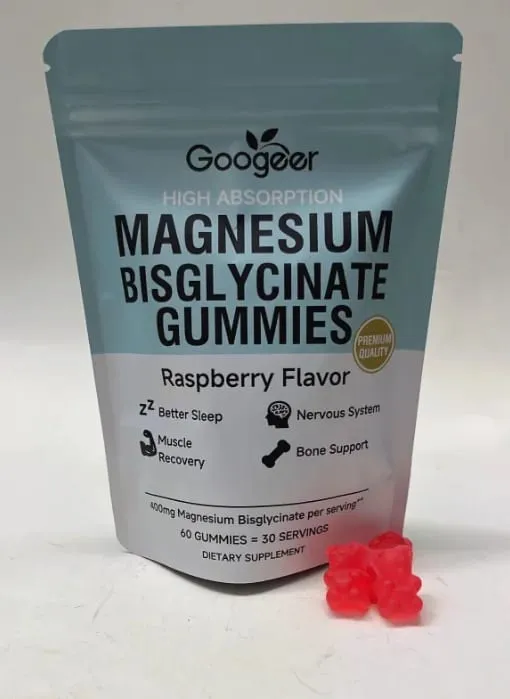 Magnesium Bisglycinate Gummies 400mg High Absorption for Sleep Muscle Recovery & Bone Support with D3 & Zinc Raspberry 60 Ct