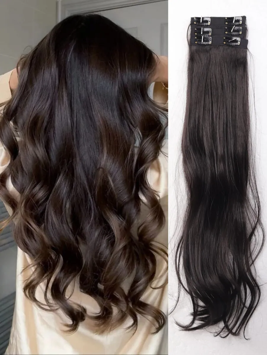 3PCS 24Inch Synthetic Long Curly Wavy Clip In Hair Extension Lightweight Black Brown Hair Accessories Invisible Women Daily