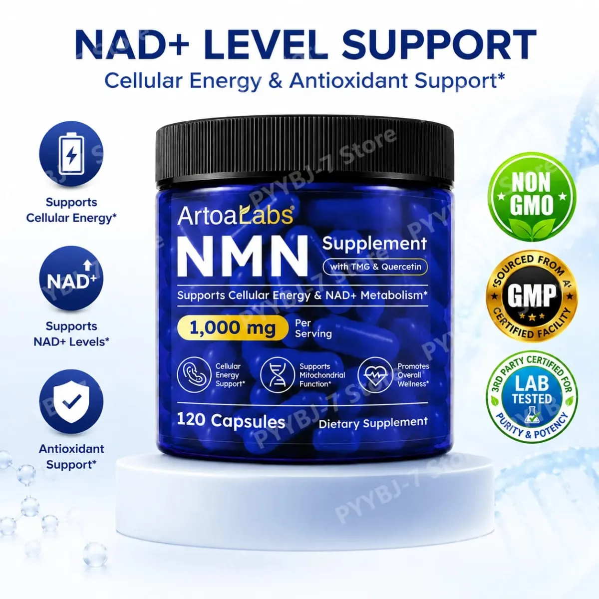 NMN Capsules NAD+ & Cellular Energy Support with TMG Quercetin Resveratrol Mitochondrial Function & Antioxidant Health 120 Count