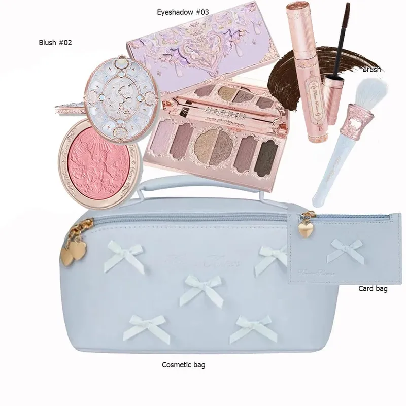 Flowerknows Alles in één Mackup Set Geschenkdoos Flower Knows Glitter Oogschaduw Palet Blusher Langdurige Glans Lippenstift Met Zakje