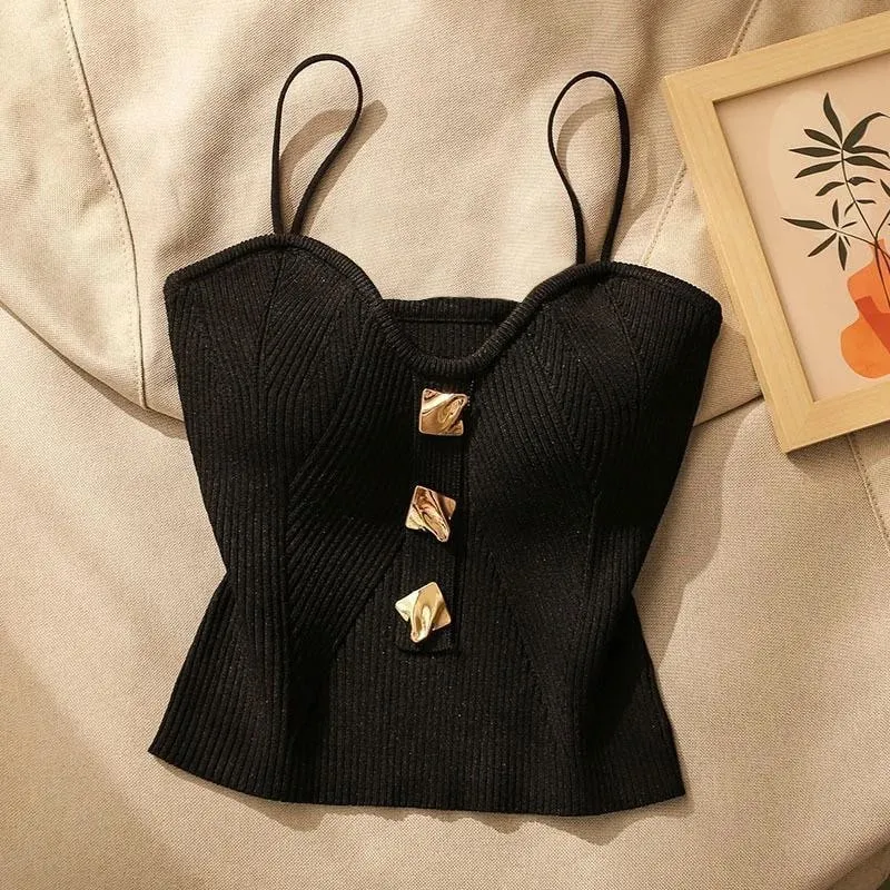 Summer Cross-Knit Suspender Women'S Sexy Beauty Camisole Slim Fit Sleeveless T-Shirt No Chest Pad Short Tank Tops Black White