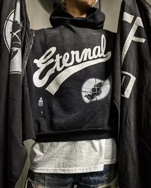 24FW SAINT Vintage Angel Printed Distressed Women Men Hooded Sweatshirt Hoodies Oversized Men Casual Cotton Pullover Hoodie