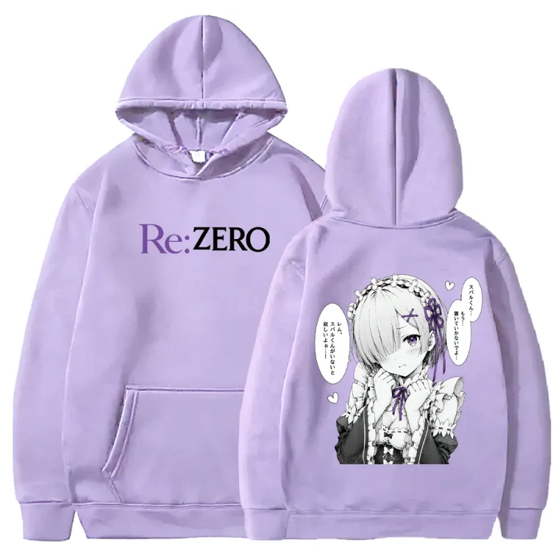 Rem Manga Re:Zero Hoodie Cetak Mode Pakaian Jalanan Harajuku Pakaian Pria Wanita Musim Gugur Lengan Panjang Kasual Pulover Bertudung Bulu