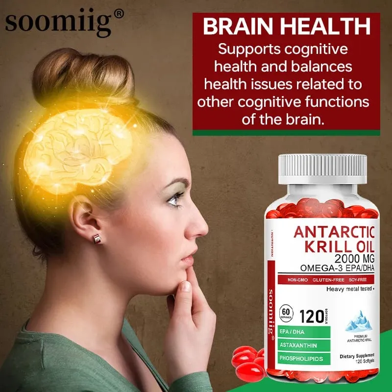 Antarctic Krill Oil 2000 Mg Capsules | 3X Strength Natural Source of Omega-3 EPA DHA with Astaxanthin Phospholipids Supplement
