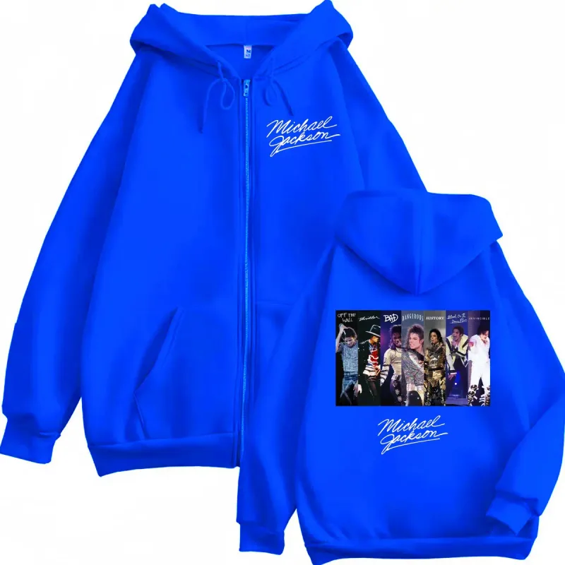 Vintage Classic Michael Jackson Graphic Zipper Hoodie Men's Women Rock Fashion Zip Up Sweatshirts Casual Loose Fleece Pullovers