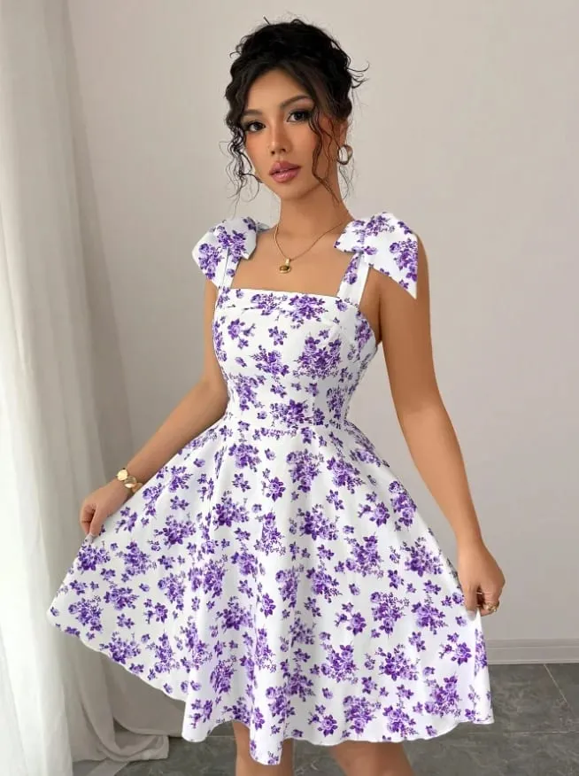 Dresses for Women Elegant Spaghetti Strap Women Dress Lace-up Print A-LINE Dress Women New Summer Vestidos De Verano Mujer Q5332