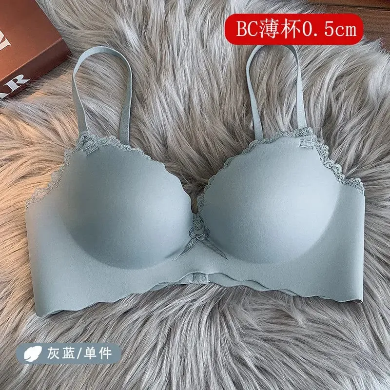 セクシーWomen Wireless Seamless Bra Set One‑Piece Push‑Up Brassiere Small Bust Side Support Anti‑Sag Soft Ladies Intimates Lingerie