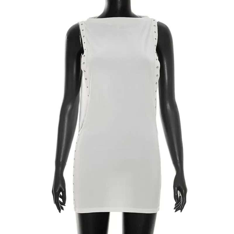 Casual Sleeveless Round-Neck Eyelet-Cutout Sexy Dress for Women
