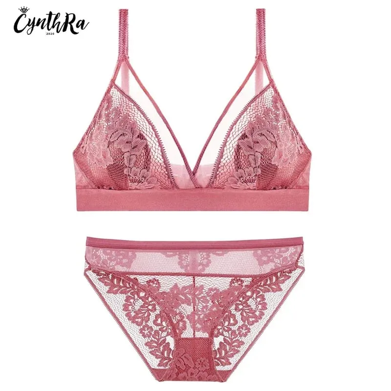 Women's Bra Set Sexy Breathable Lace Thin Gathered Push Up Underwear Large Size Wireless Soft Confort Lingerie Set