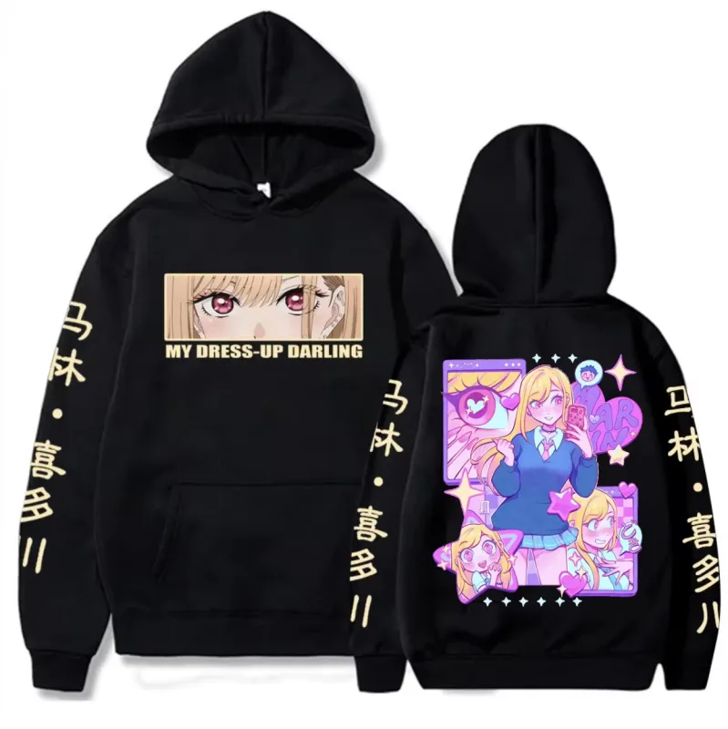 Hot Sale Anime My Dress-Up Darling Kitagawa Marin Graphic Print Hoodies Men Women High-street Loose Casual Oversized Sweatshirt
