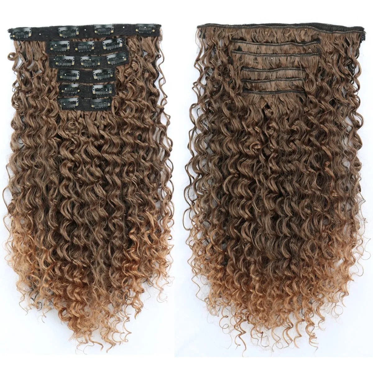 Synthetic Kinky Curly Clip On Hair Extensions Black Blonde Fluffy Kinky Curly Full Head Fake Pieces Hair Extensions For Women