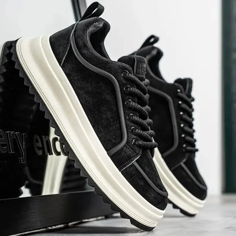 Men Sneakers Spring Autumn Casual Shoes Thick Sole Lace Up Suede Texture Board Footwear Minimalist Daily Wear