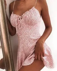 Μίνι φορέματα με floral print A Line Sexy Lady Dating Camisole Στράπλες Φόρεμα χωρίς πλάτη Boho Solid Beach Clothing
