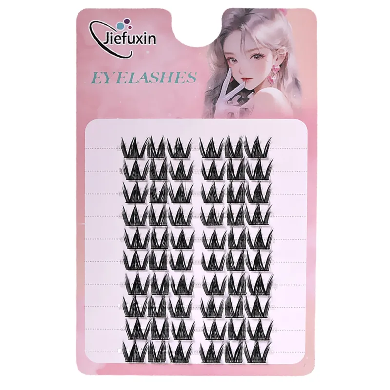Tapered Thick Fox Eye Manga Cluster Lashes Jiefuxin Large Capacity Tray DIY Segmented Individual Self-Graft Lash Extensions