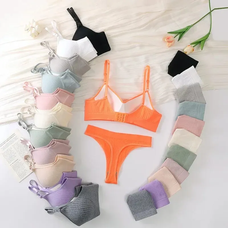 Women Seamless Bra Set High Waist Thong Panties Female Nonwire Brassiere Comfy Soft Sports Bras Underwear Set Sexy Lingerie Set