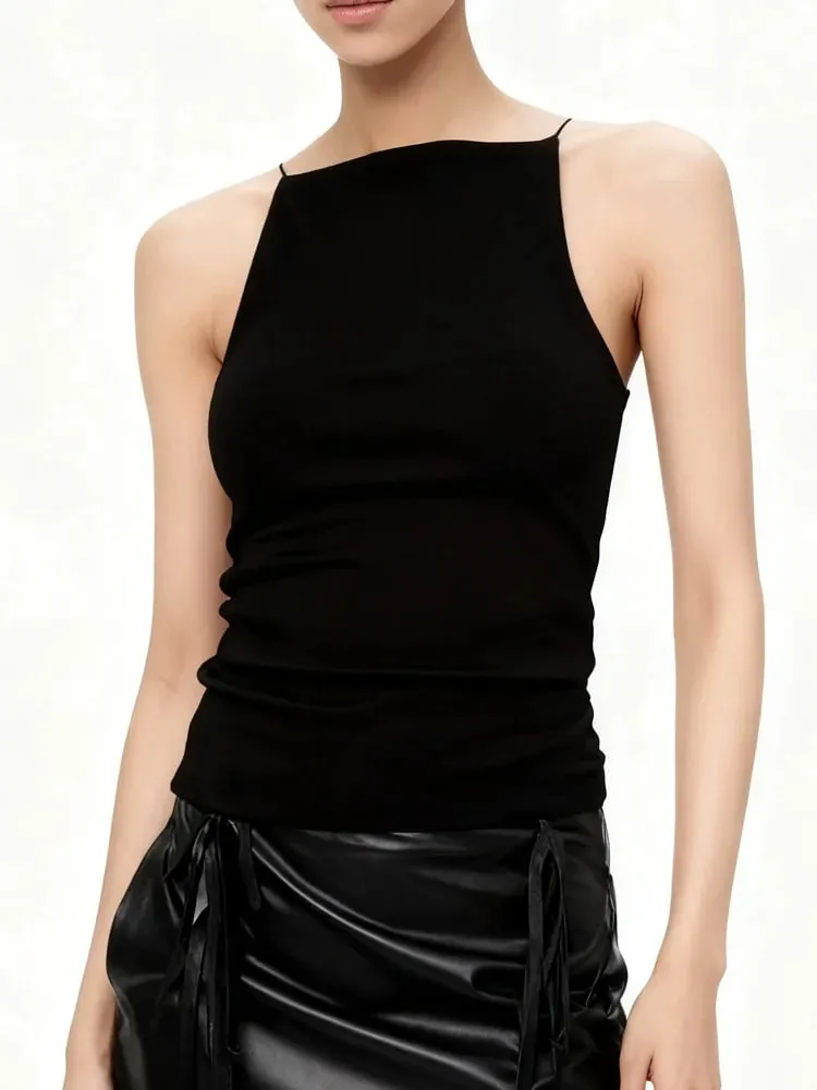 Summer women's retro solid color spicy girl sexy sleeveless slim fit off shoulder vest top
