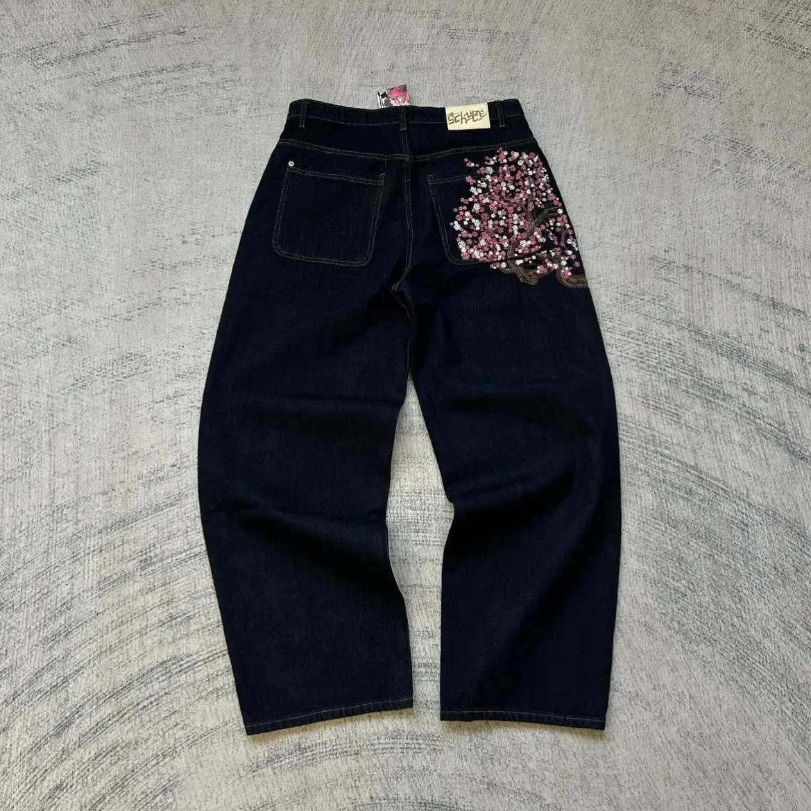 2026 Japanese style high street patchwork embroidered jeans men's goth Harajuku fashion wide leg jeans y2k retro casual pants