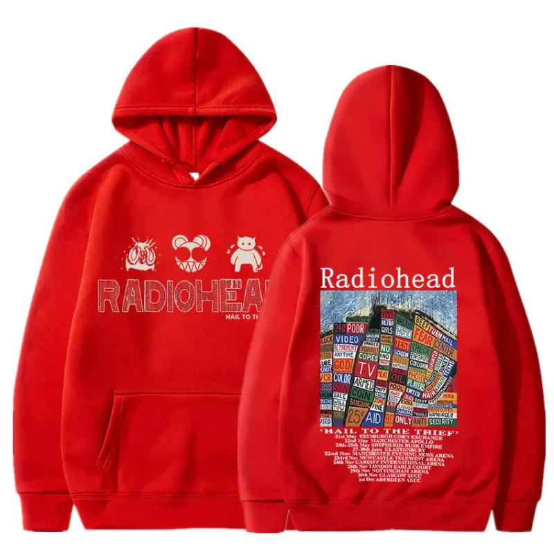 Felpa con cappuccio con stampa vintage Radiohead Abbigliamento donna da uomo Pullover Hip Hop Rock Band Hail To The Thief Felpe con cappuccio per album musicale