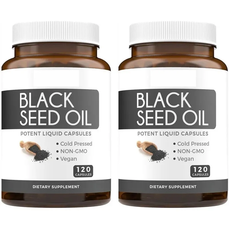 Black Seed Oil 120 Softgel Capsules with Pure Black Cumin Seed Oil 1000mg and Vitamin E - 500mg Each Skin Health Cold-Pressed
