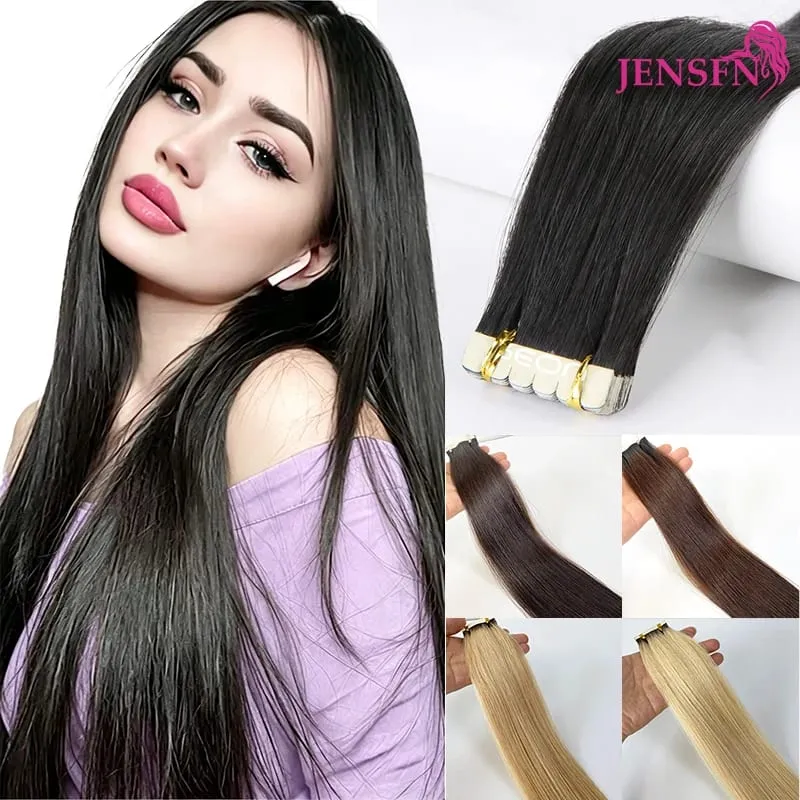 Mini Tape In Hair Extensions 100% Natural Human Hair Remy Quality Straight Seamless PU Tape Ins Brown blonde For Salon
