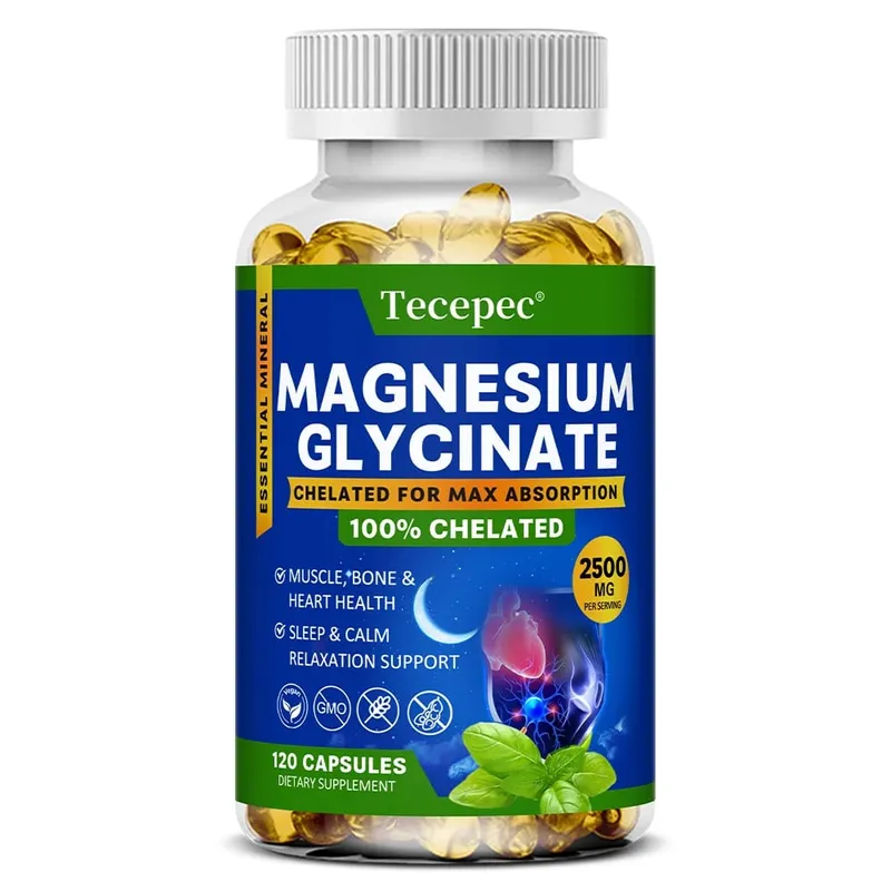 Magnesium Glycinate Supplement Highly Absorbed Supports Muscle Relaxation and Recovery Maximum Bioavailability 120 Capsules