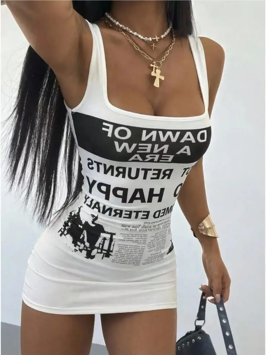Women Square Neck Sleeveless Cami Bodycon Mini Dress Slim Fit Short Outfit Streetwear Para sa Club Party Night Daily Casual Fashion