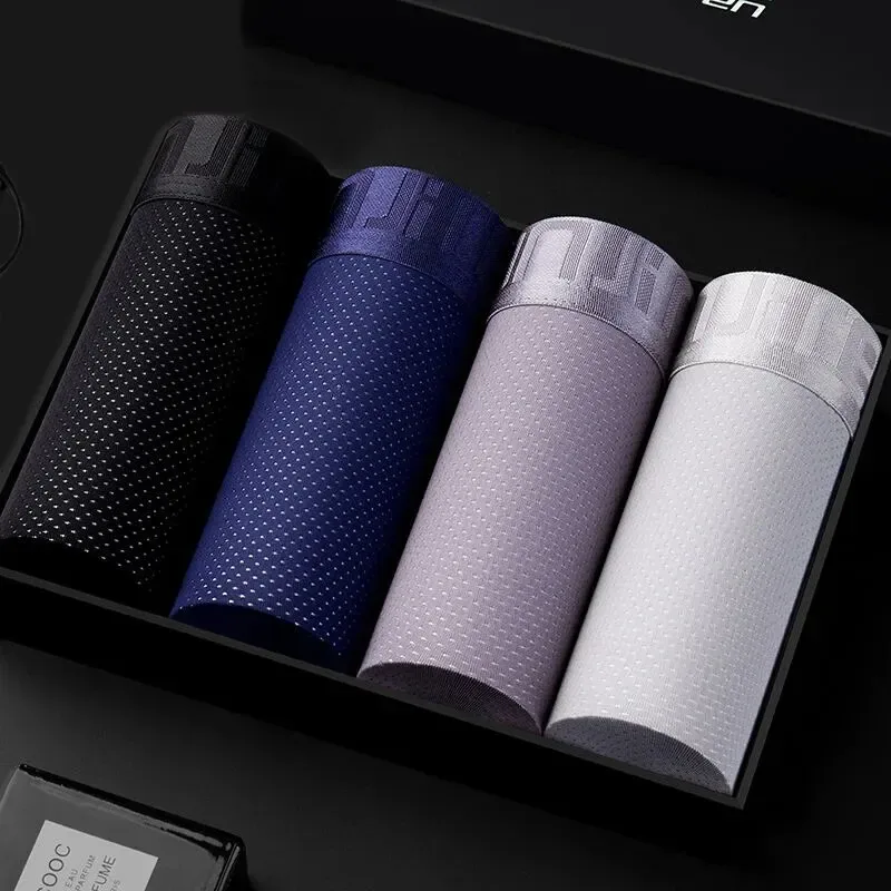 4 ชิ้นผ้าไหมน้ำแข็งตาข่ายกางเกงบ็อกเซอร์ผู้ชายชุดชั้นใน Cool Underpant Breathable เซ็กซี่กางเกง Slim ชุดชั้นในไม้ไผ่ขายส่งจำนวนมาก L-6XL 3256806582323621