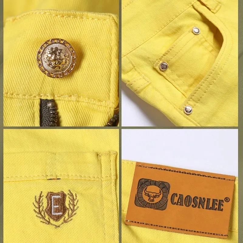 Yellow Pink Red Men's Colorful Denim Stretch Jeans New Elastic Slim Male Clothing Simple Business Denim Trousers