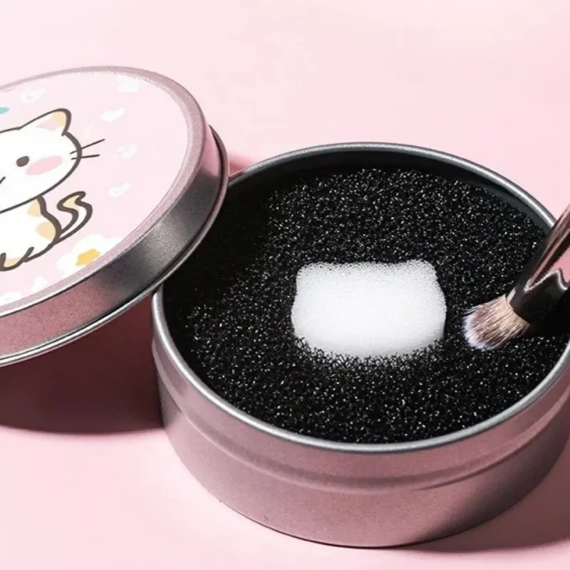 1 Set Cartoon Cat Make Up Brushes Cleaner Sponges Cosmetic Brushes Drying Wash Eyeshadow Colors Removal Portable Cleaning Cases