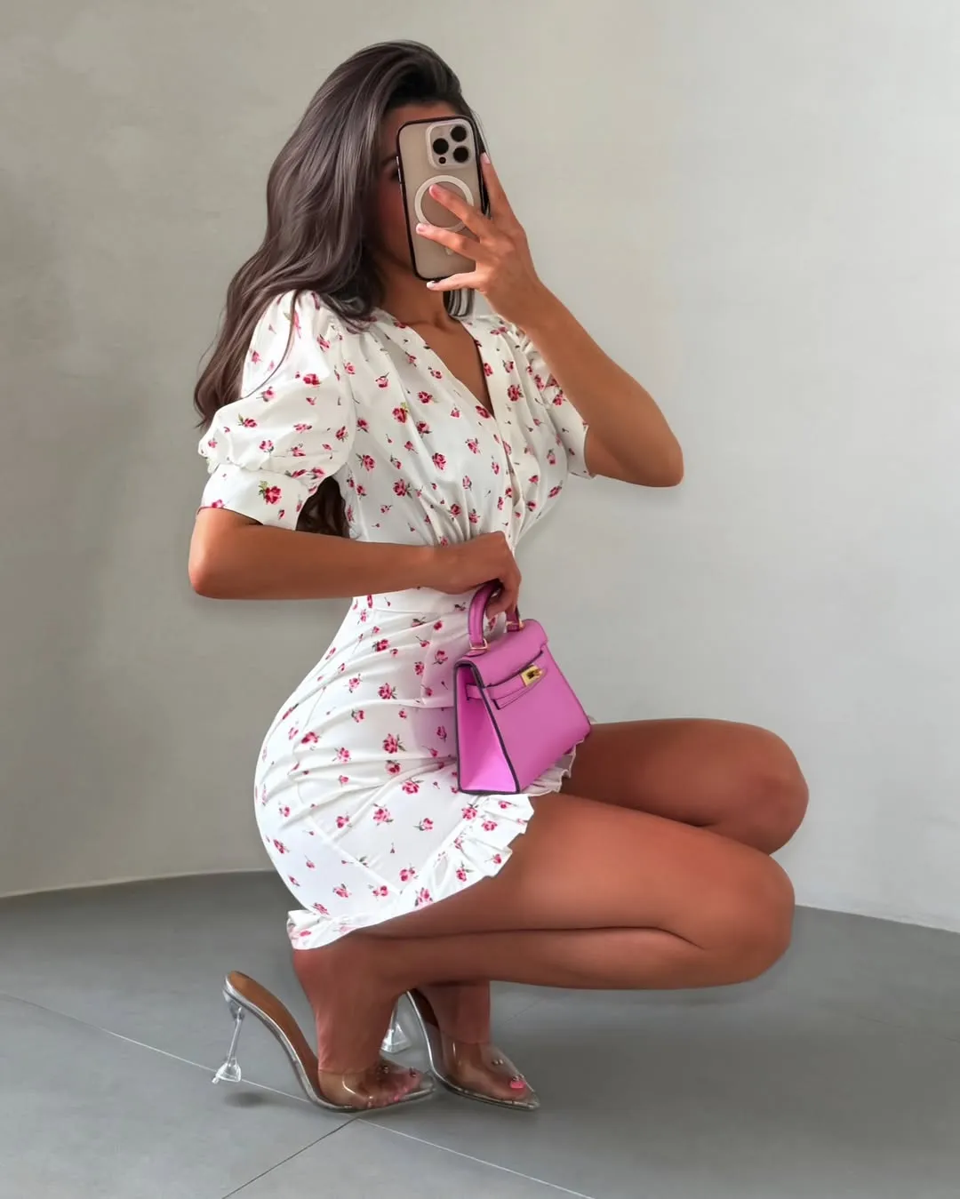 Moda impressa mini vestido feminino elegante com decote em v puff manga curta cintura-cinging bodycon vestidos 2026 verão senhora festa robe